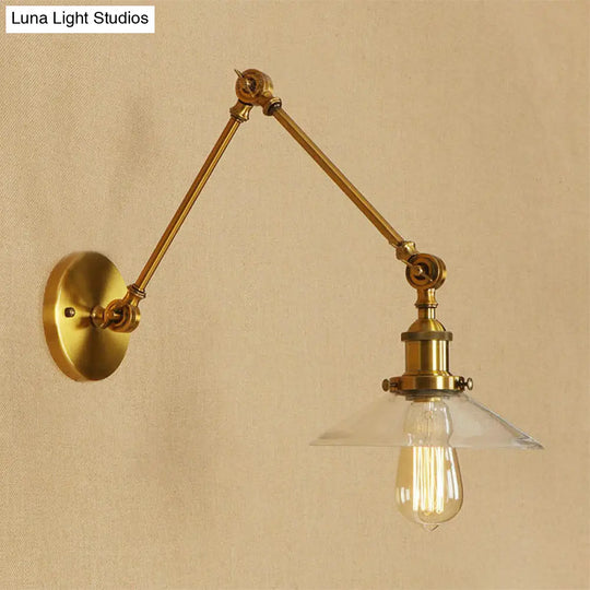 Farmhouse Amber Glass Wall Sconce Light Fixture - Brass Cone Design