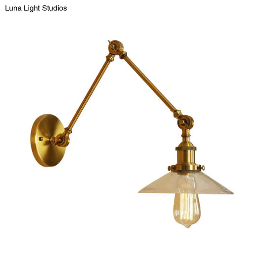 Farmhouse Amber Glass Wall Sconce Light Fixture - Brass Cone Design