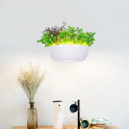 Farmhouse Balcony Led Resin Bowl Pendant Light In Black/White - Ceiling Lamp Kit With Suspension