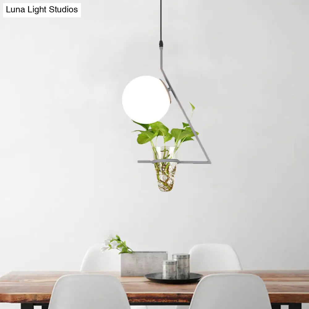Farmhouse Milk Glass Pendant Light With Plant Cup - Single Head And Black/Grey/Gold Finish Grey