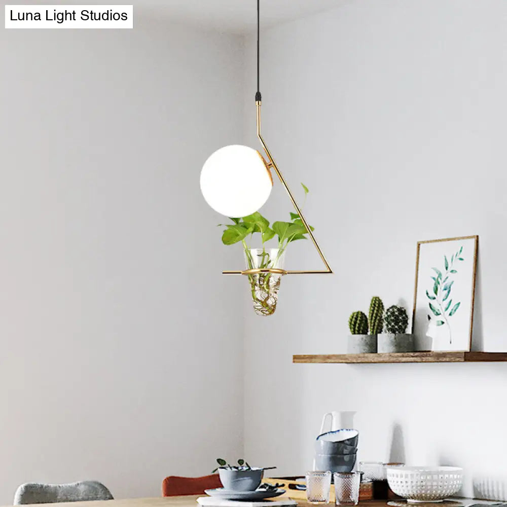 Farmhouse Milk Glass Pendant Light With Plant Cup - Single Head And Black/Grey/Gold Finish