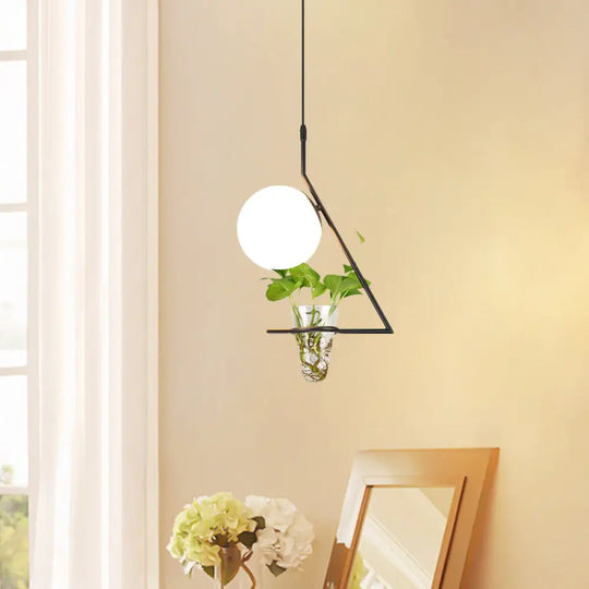 Farmhouse Ball Pendant Light With Milk Glass Shade - Black/Grey/Gold Finish Includes Plant Cup Black