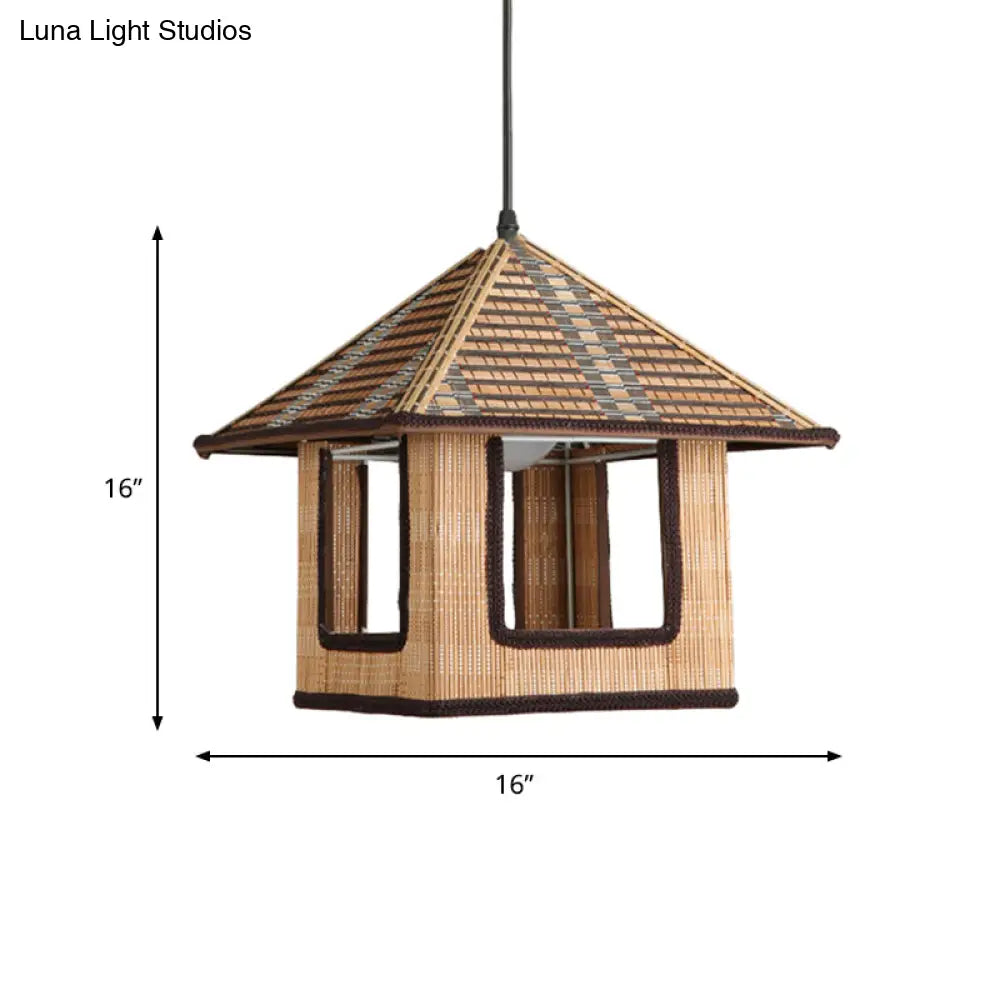 Farmhouse Bamboo Pendant Lamp: Knitted House-Shaped Light For Cafe Or Restaurant