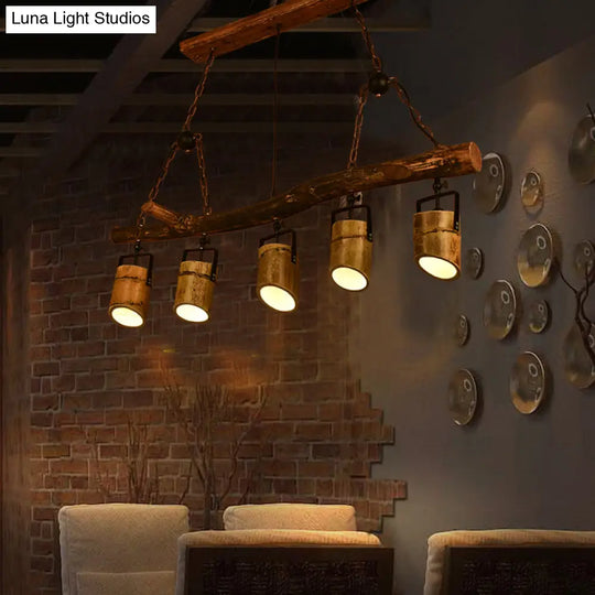 Farmhouse Bamboo Pendant Light- Wood Linear Island Lamp With 5 Lights Ideal For Restaurants