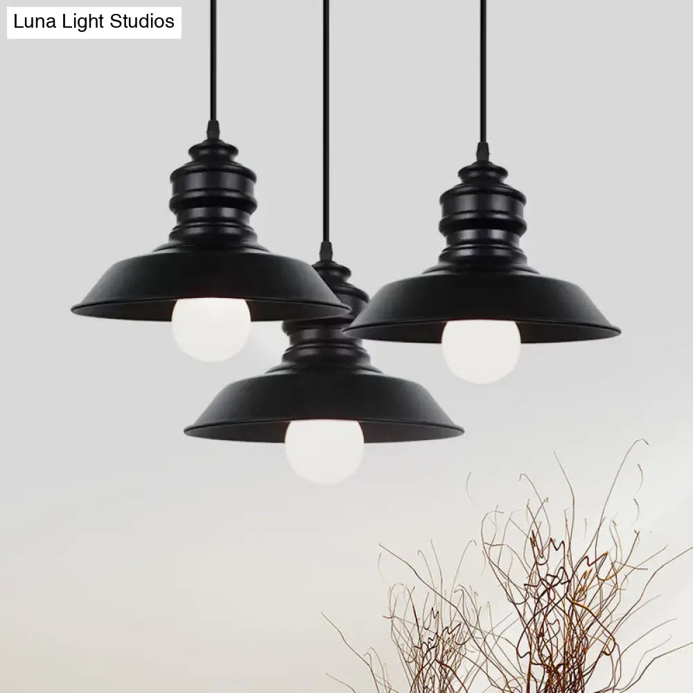 Farmhouse Barn Pendant Light With Metallic Finish - 3 Lights Black Design