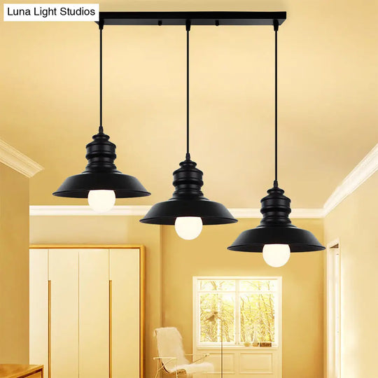 Farmhouse Barn Pendant Light With Metallic Finish - 3 Lights Black Design / Linear