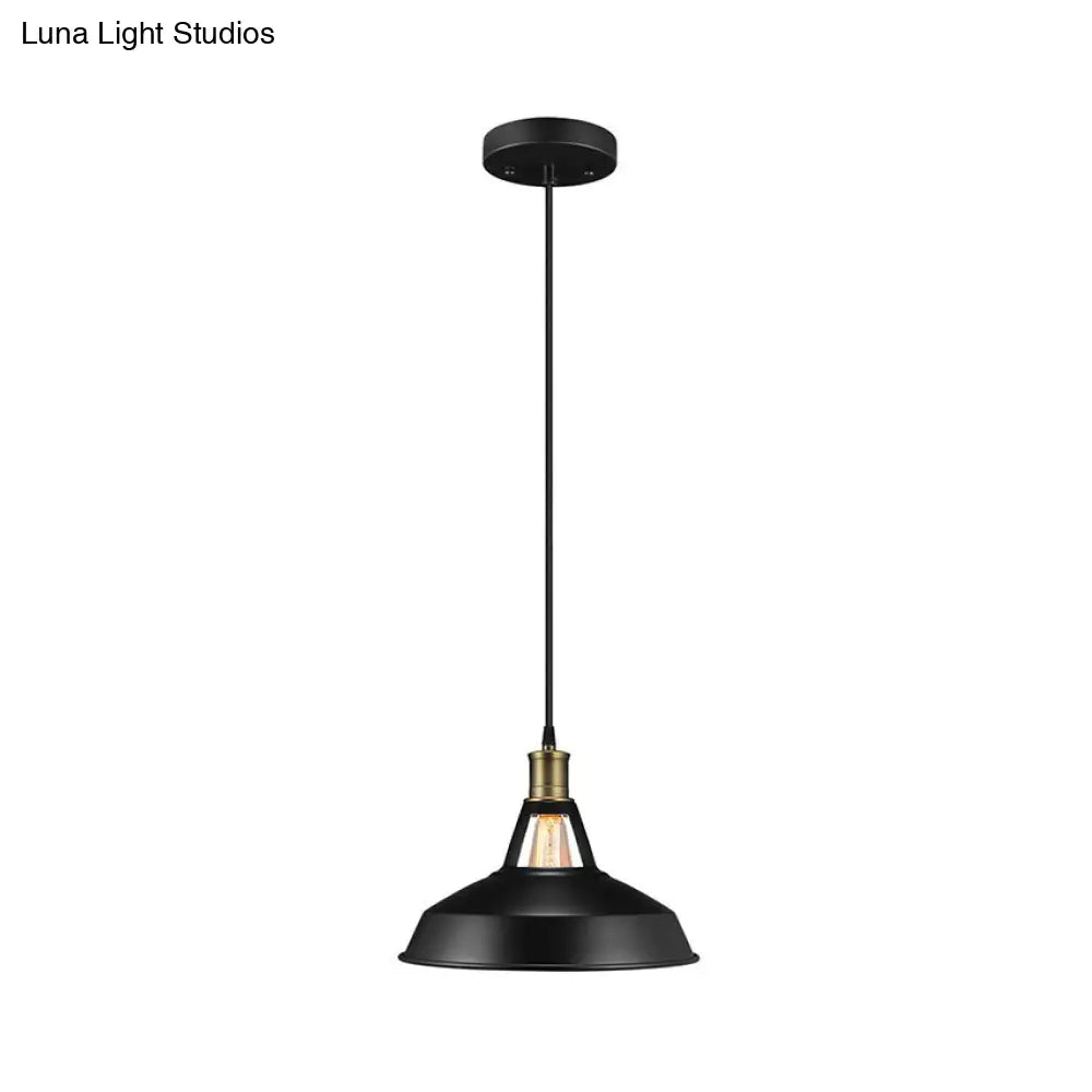 Farmhouse Barn Pendant Lamp-1 Bulb Metallic Suspension Light In Black For Dining Room