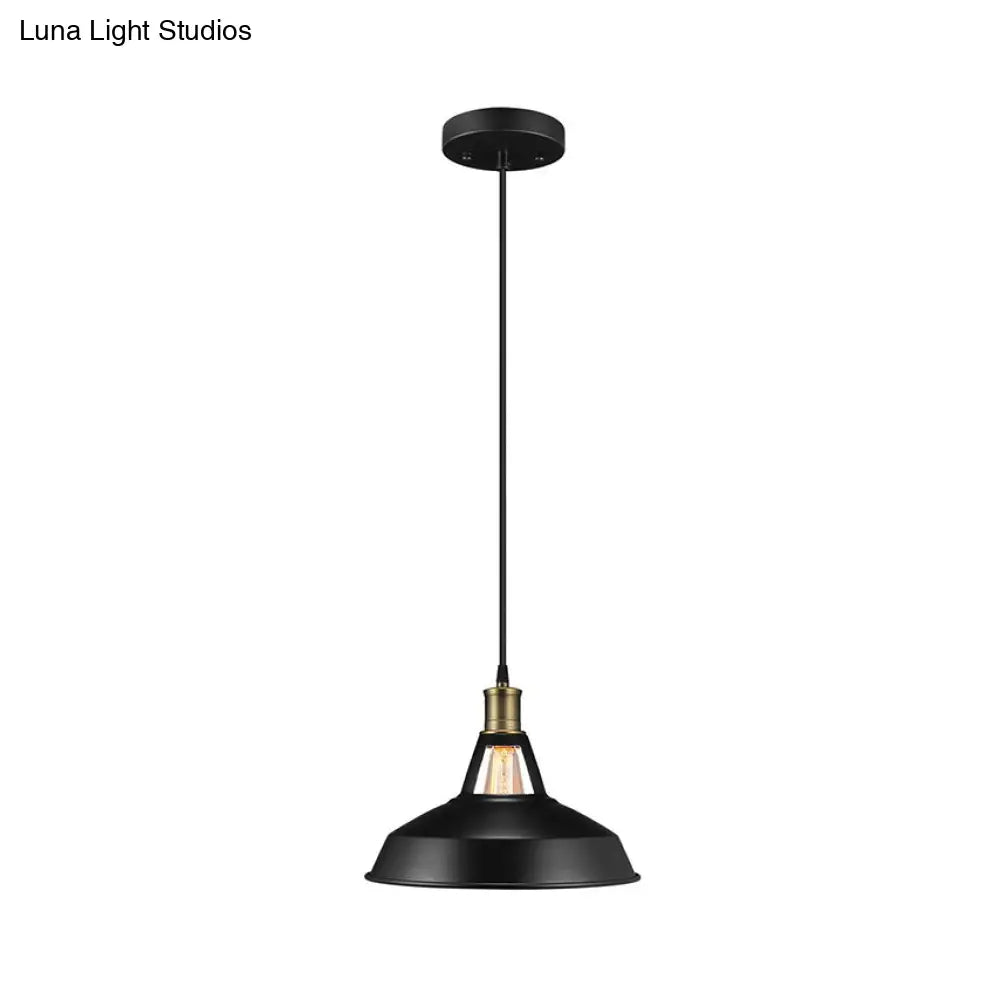 Farmhouse Barn Shade Pendant Lamp - Black Metallic Suspension Light For Dining Room