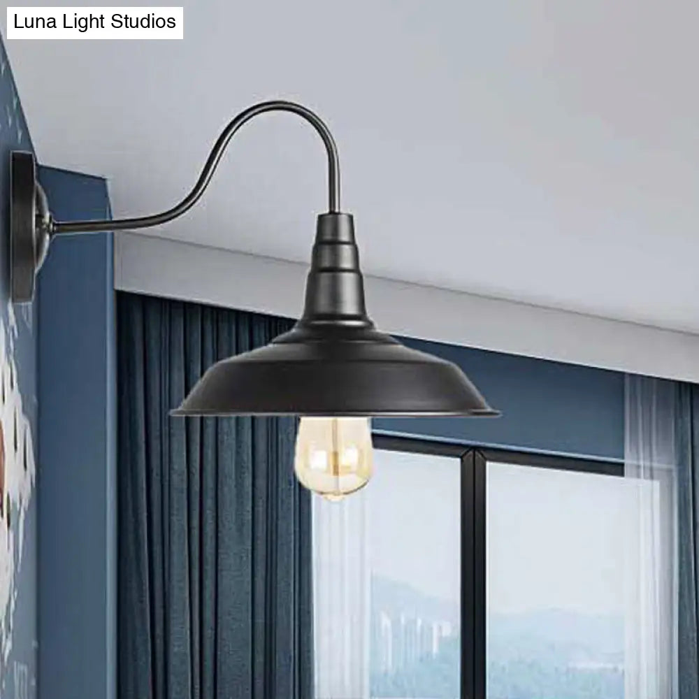 Farmhouse Barn Wall Gooseneck Sconce Lamp 1-Light Metal In Black 2-Pack For Bedroom Lighting