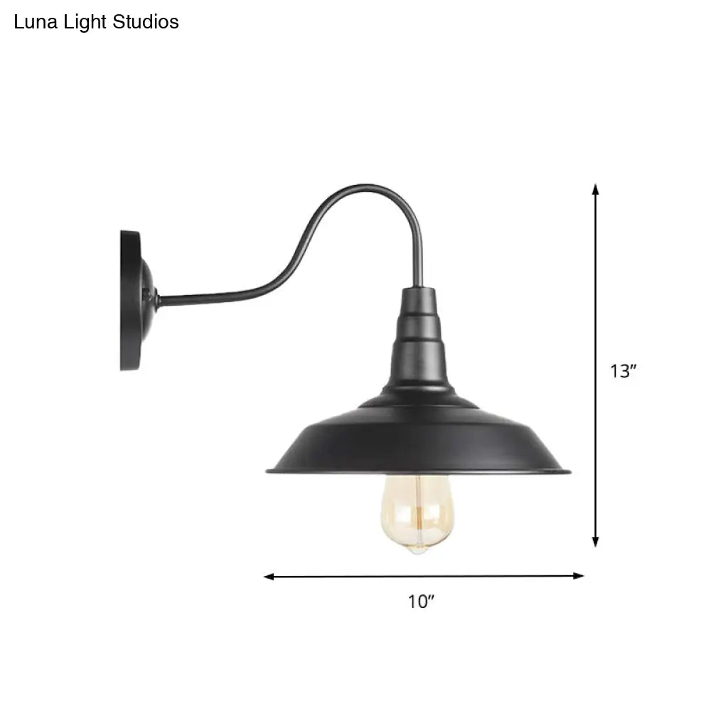 Farmhouse Barn Wall Gooseneck Sconce Lamp 1-Light Metal In Black 2-Pack For Bedroom Lighting