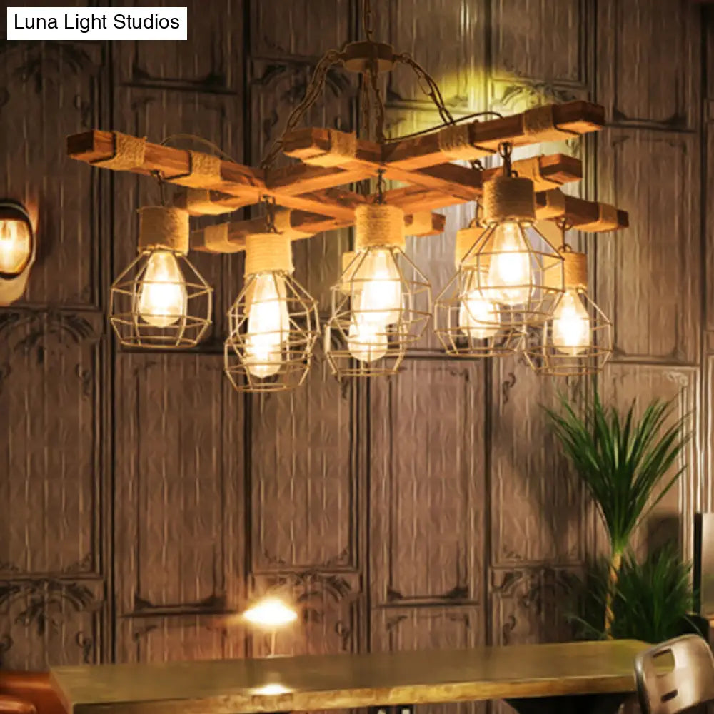 Farmhouse Beige Metal Chandelier Lighting - 8-Light Globe Ceiling Fixture