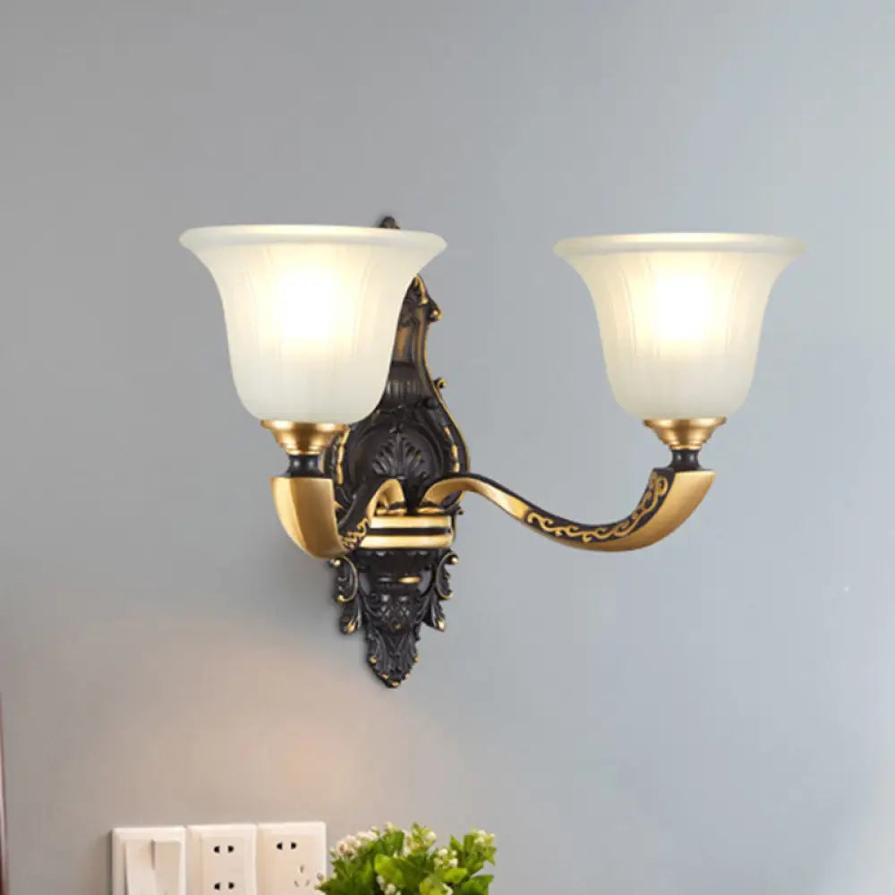 Farmhouse Bell Wall Sconce With Fluted Glass Shade In Black And Gold 2 / Black-Gold