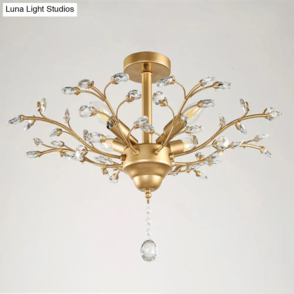 Farmhouse Beveled-Cut Crystal Chandelier - Twig Shape Ceiling Hang Lamp For Living Room