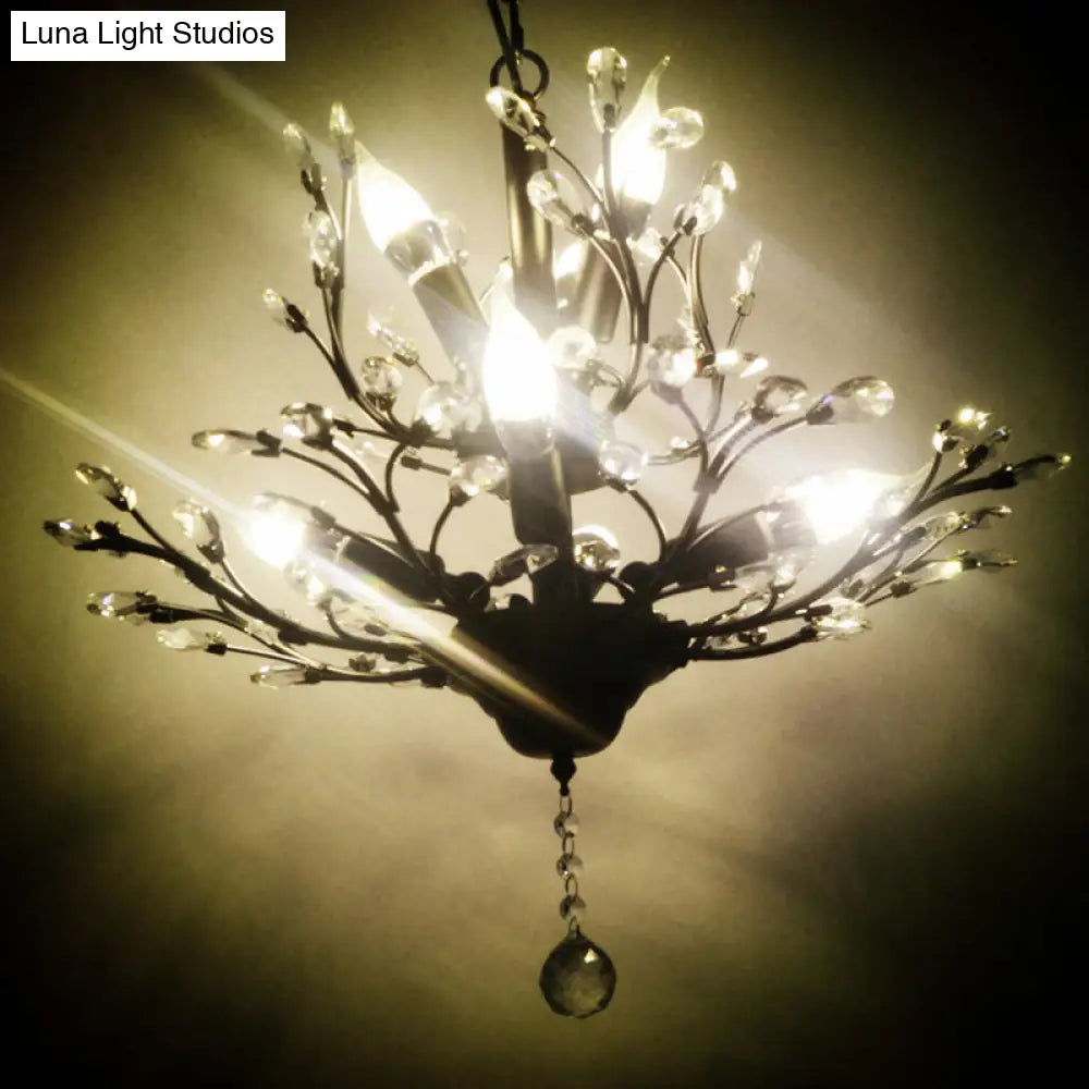 Farmhouse Beveled-Cut Crystal Chandelier - Twig Shape Ceiling Hang Lamp For Living Room