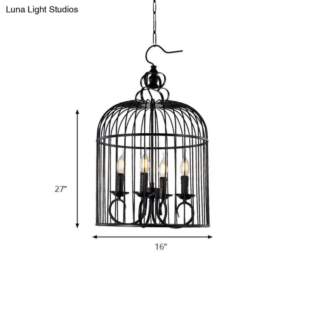 Rustic 4-Head Metallic Birdcage Chandelier With Candle In Black