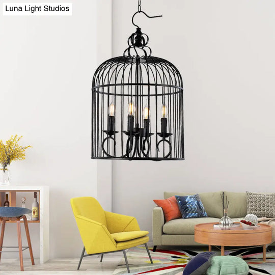 Rustic 4-Head Metallic Birdcage Chandelier With Candle In Black