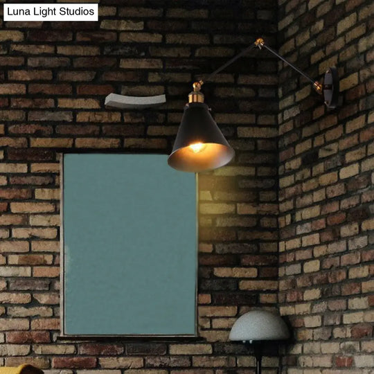 Farmhouse Bistro Wall Lamp: Adjustable 1-Light Fixture With Black Iron Shade