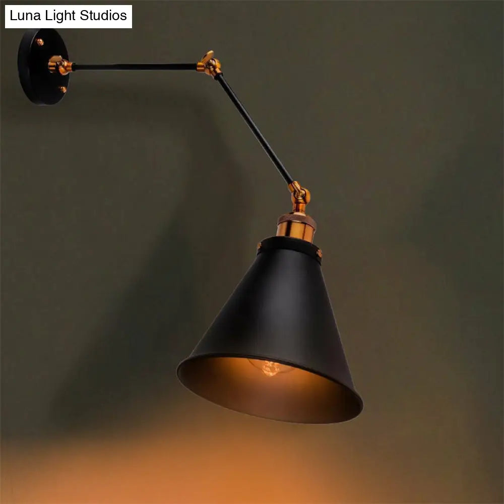 Farmhouse Bistro Wall Lamp: Adjustable 1-Light Fixture With Black Iron Shade