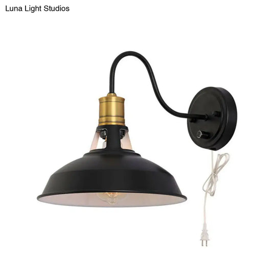 Farmhouse Black Barn Kitchen Wall Mounted Light Fixture - Single Plug-In Metal Lamp With Vented