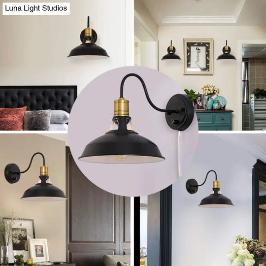 Farmhouse Black Barn Kitchen Wall Mounted Light Fixture - Single Plug-In Metal Lamp With Vented