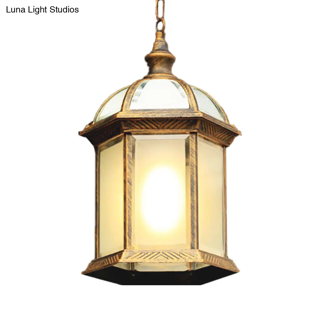 Farmhouse Black/Brass Birdcage Ceiling Lamp With Frosted Glass For Courtyard Suspension