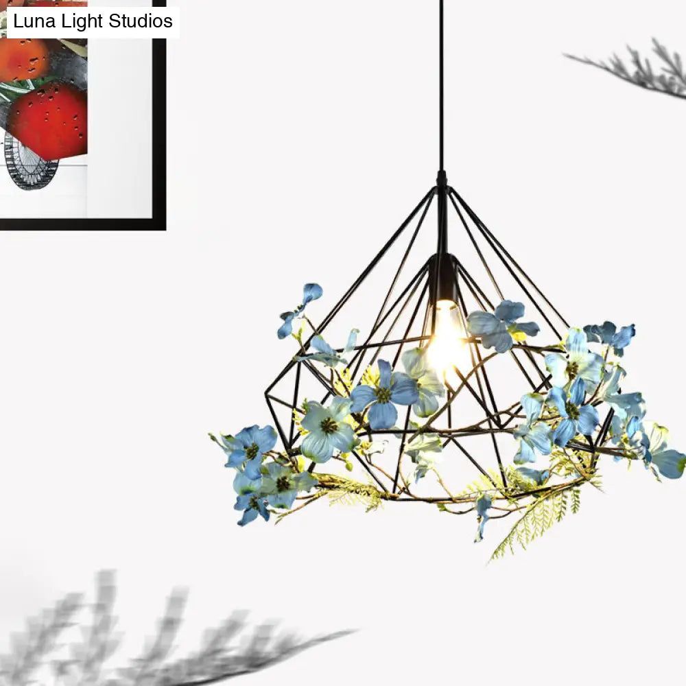 Farmhouse Diamond Cage Pendant Lamp - Black 18/19.5/23.5 W Restaurant Suspension Lighting / 18