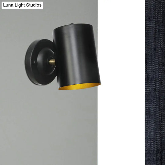 Farmhouse Black Finish Wall Sconce: Cylindrical Metallic Bedside Light (4/6 W)