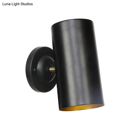 Farmhouse Black Finish Wall Sconce: Cylindrical Metallic Bedside Light (4/6 W)