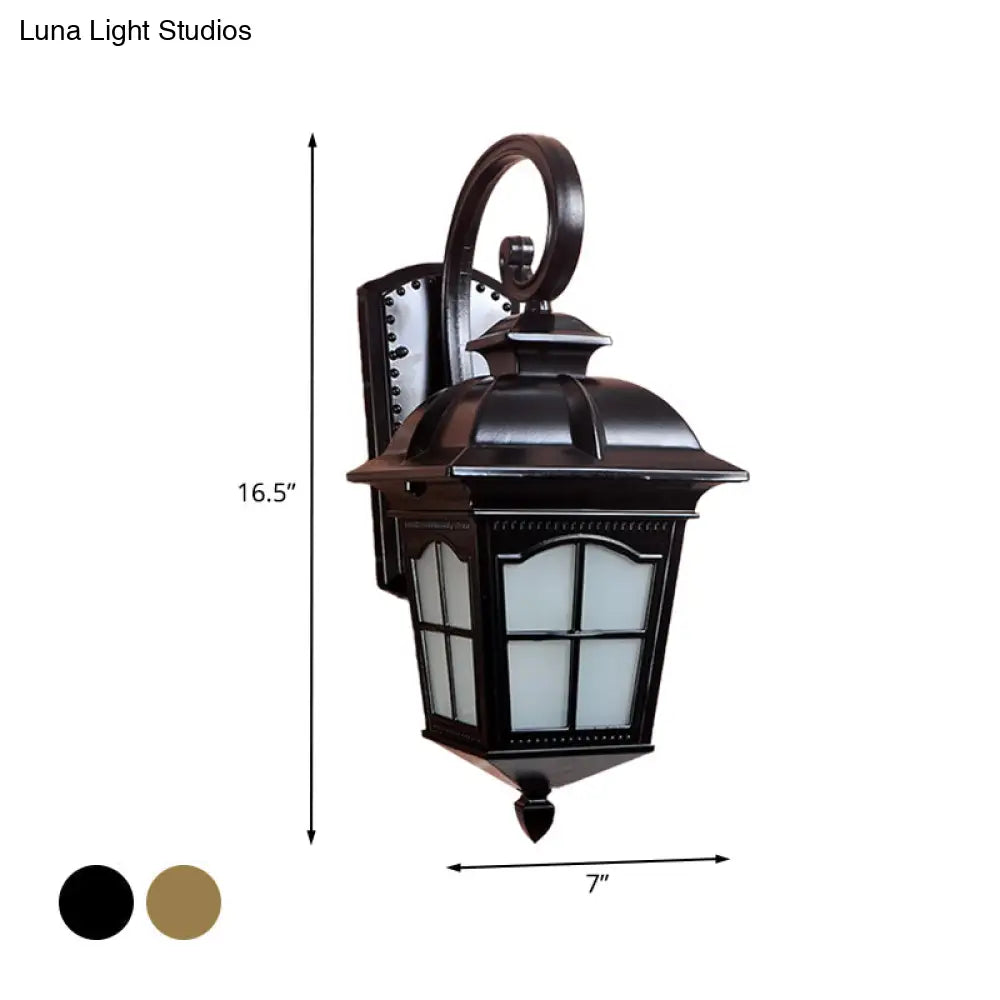 Farmhouse Black/Gold Aluminum Wall Mount Sconce - 1-Light Twisted Arm Outdoor Courtyard Lighting