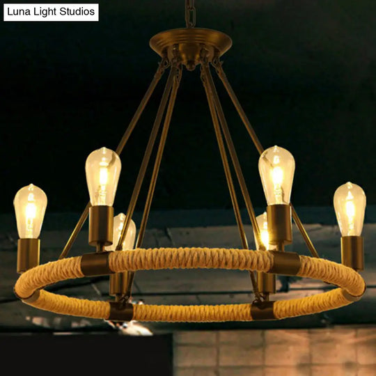 Farmhouse Black Manila Rope Chandelier Pendant - Hanging Ceiling Light