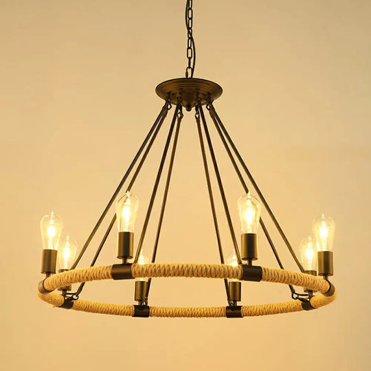 Farmhouse Black Manila Rope Chandelier Pendant - Hanging Ceiling Light 8 /