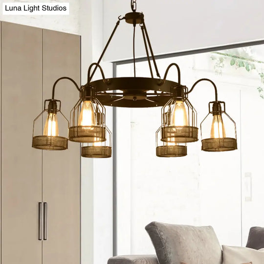 Farmhouse Black Metal Chandelier Light Fixture - 6/8 Heads Bell Hanging Lamp With Cage Style Frame