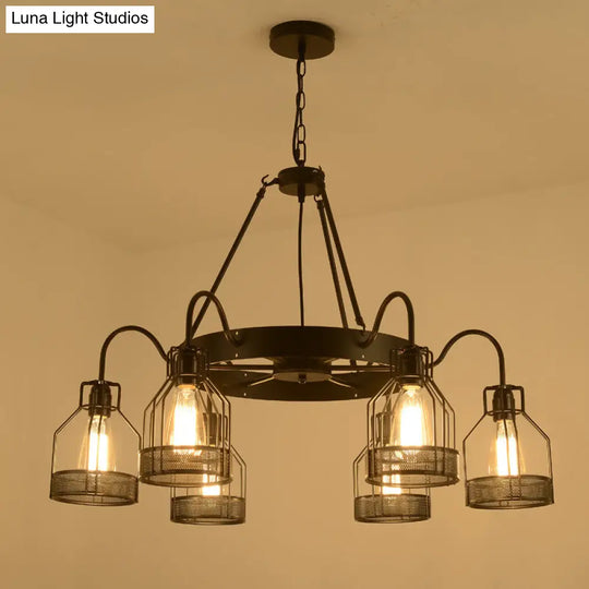 6/8-Headed Farmhouse Black Metal Chandelier With Cage Frame - Bell Hanging Lamp Light Fixture 6 /