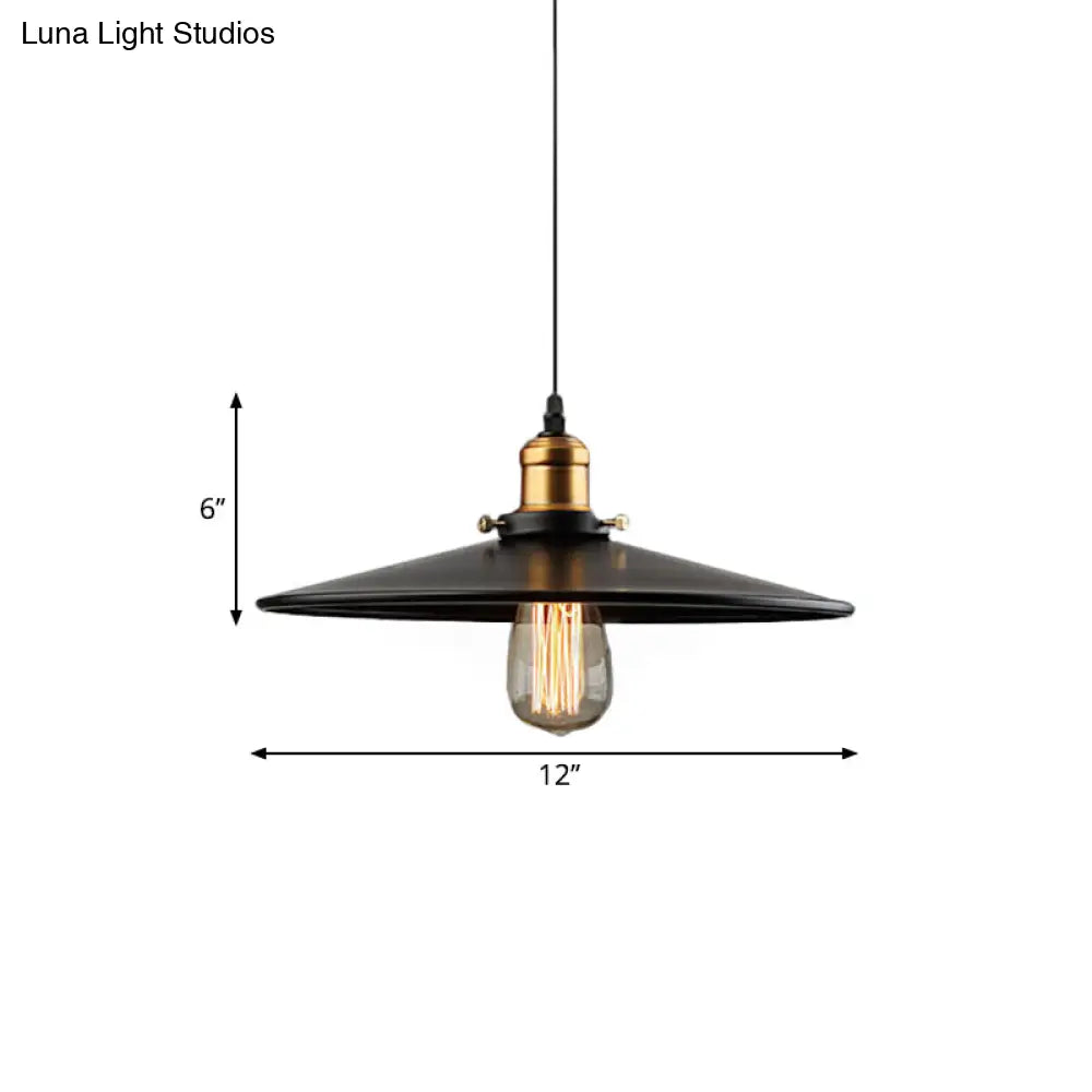 Farmhouse Black Metal Pendant Light Fixture – Wide Flare Ceiling Suspension Lamp With 1