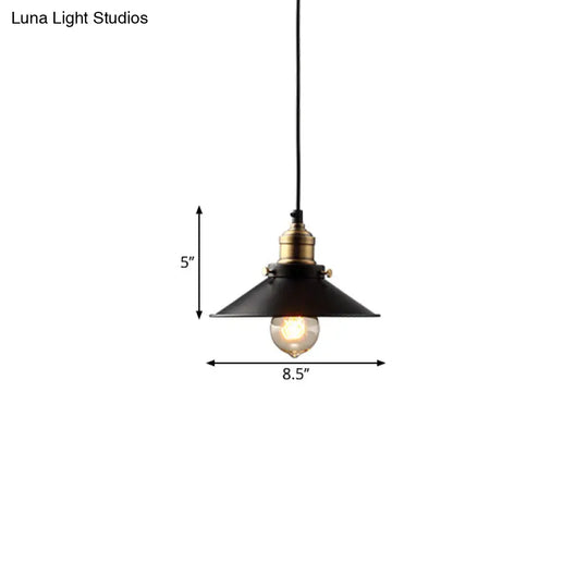Farmhouse Black Metal Pendant Light Fixture – Wide Flare Ceiling Suspension Lamp With 1