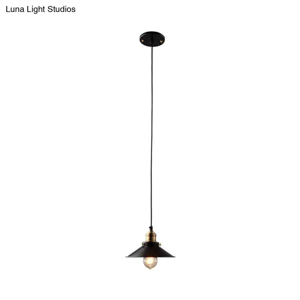 Farmhouse Black Metal Pendant Light With Wide Flare Ceiling Suspension - 1 Fixture / Small