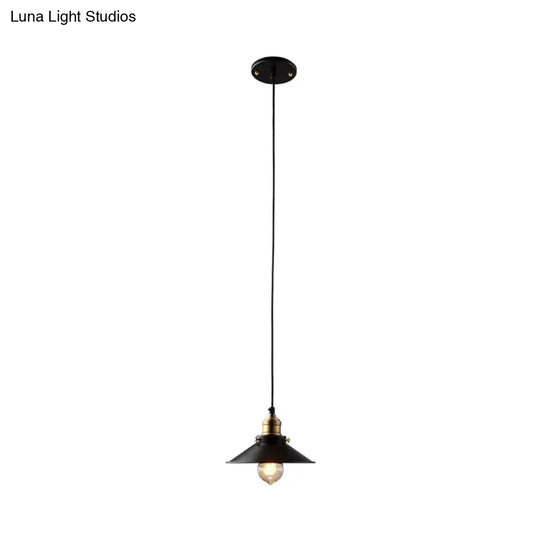 Farmhouse Black Metal Pendant Light With Wide Flare Ceiling Suspension - 1 Fixture / Small