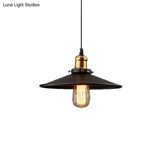 Farmhouse Black Metal Pendant Light Fixture – Wide Flare Ceiling Suspension Lamp With 1