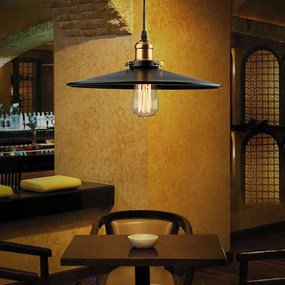 Farmhouse Black Metal Pendant Light Fixture – Wide Flare Ceiling Suspension Lamp With 1 / Large