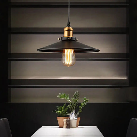 Farmhouse Black Metal Pendant Light Fixture – Wide Flare Ceiling Suspension Lamp With 1 / Medium