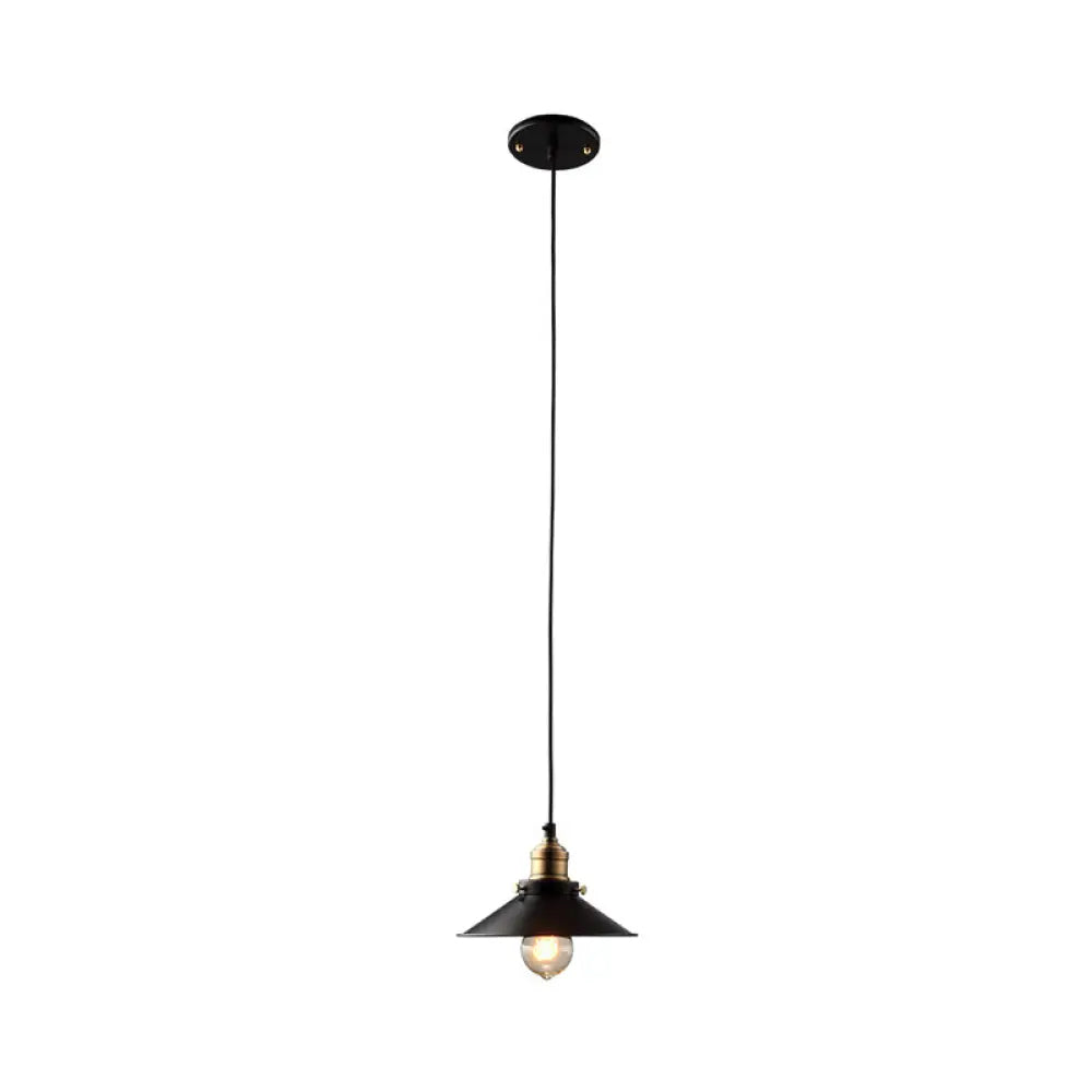 Farmhouse Black Metal Pendant Light Fixture – Wide Flare Ceiling Suspension Lamp With 1 / Small
