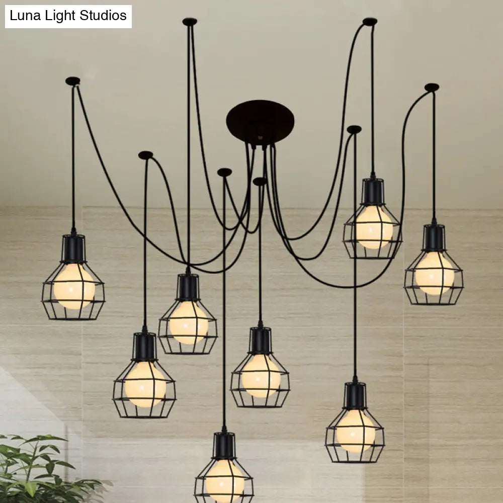 Black Caged Pendant Farmhouse Light Fixture With Multiple Heads