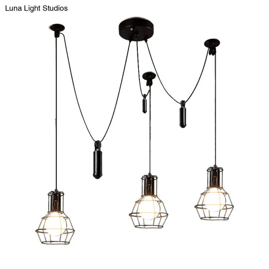 Black Caged Pendant Farmhouse Light Fixture With Multiple Heads