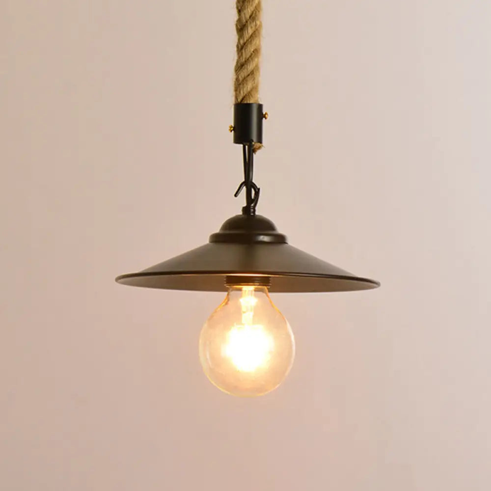Farmhouse Black Saucer Shade Hanging Light - Metallic Suspension Lamp For Dining Room