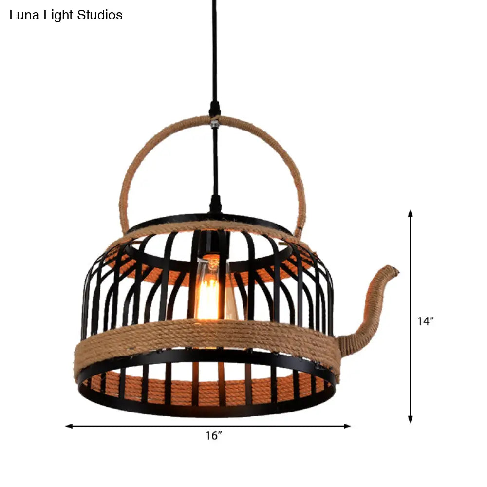 Farmhouse Black Teapot Pendant Light For Dining Room - Elegant Hanging Lamp