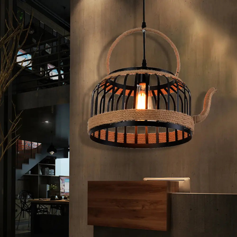 Farmhouse Black Teapot Pendant Light For Dining Room - Elegant Hanging Lamp