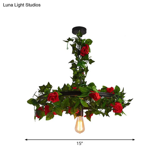 Farmhouse Black Wagon Wheel Ceiling Lamp - Metallic Pendant Lighting Fixture (10’/15’/19’ W)