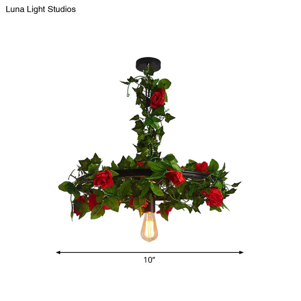 Farmhouse Black Wagon Wheel Ceiling Lamp - Metallic Pendant Lighting Fixture (10’/15’/19’ W)