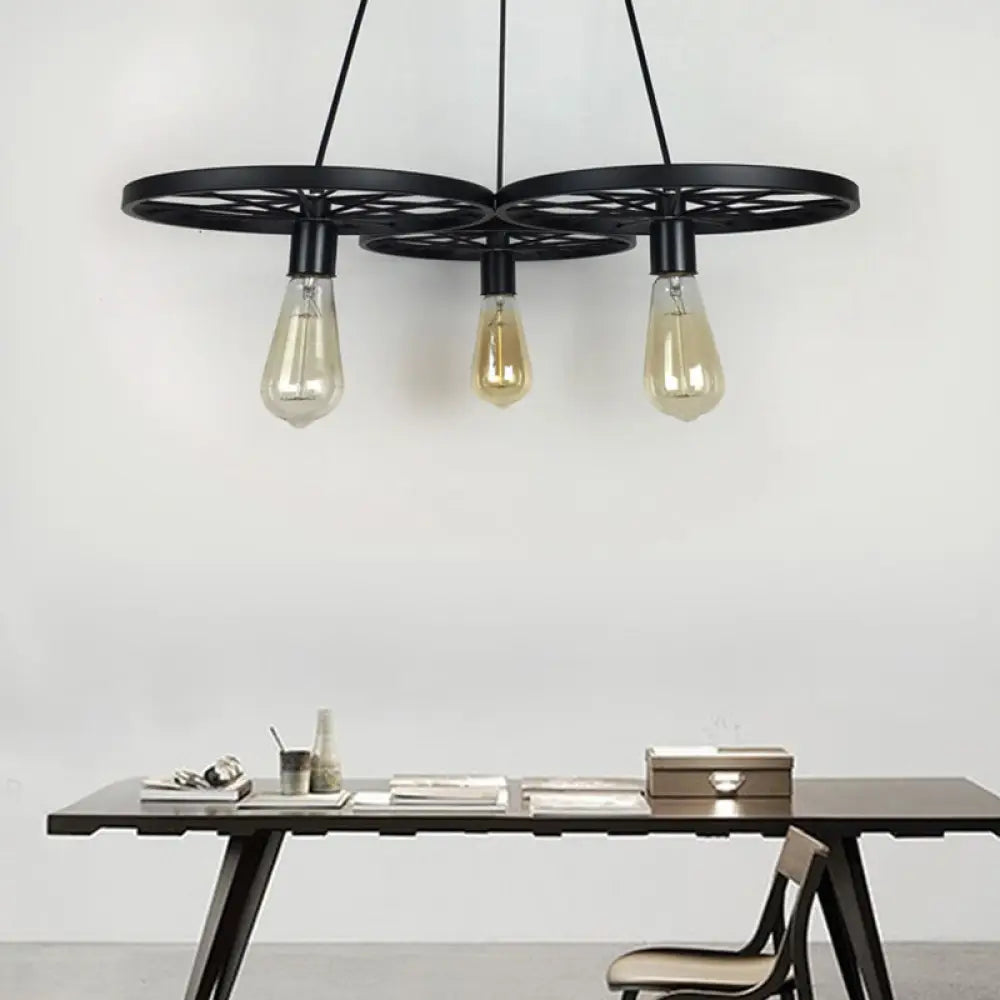 Farmhouse Black Wheel Chandelier Pendant Lamp (3/6-Light Iron Hanging Bistro Ceiling Fixture) 3 /
