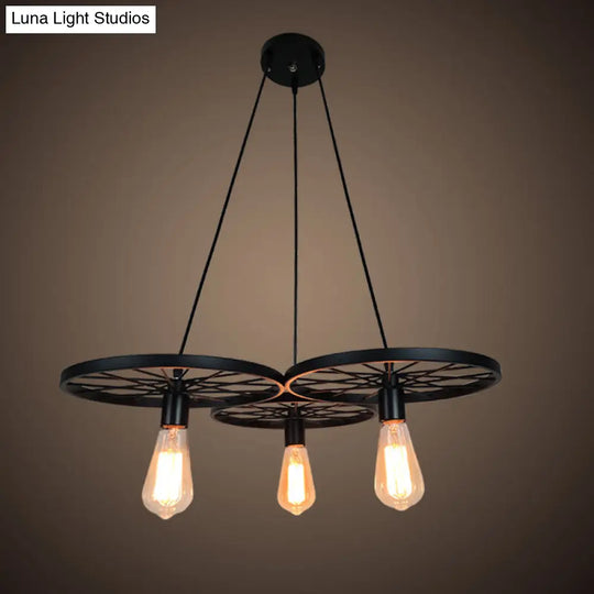 Farmhouse Black Wheel Pendant Chandelier - 3/6 Lights Indoor Ceiling Lamp